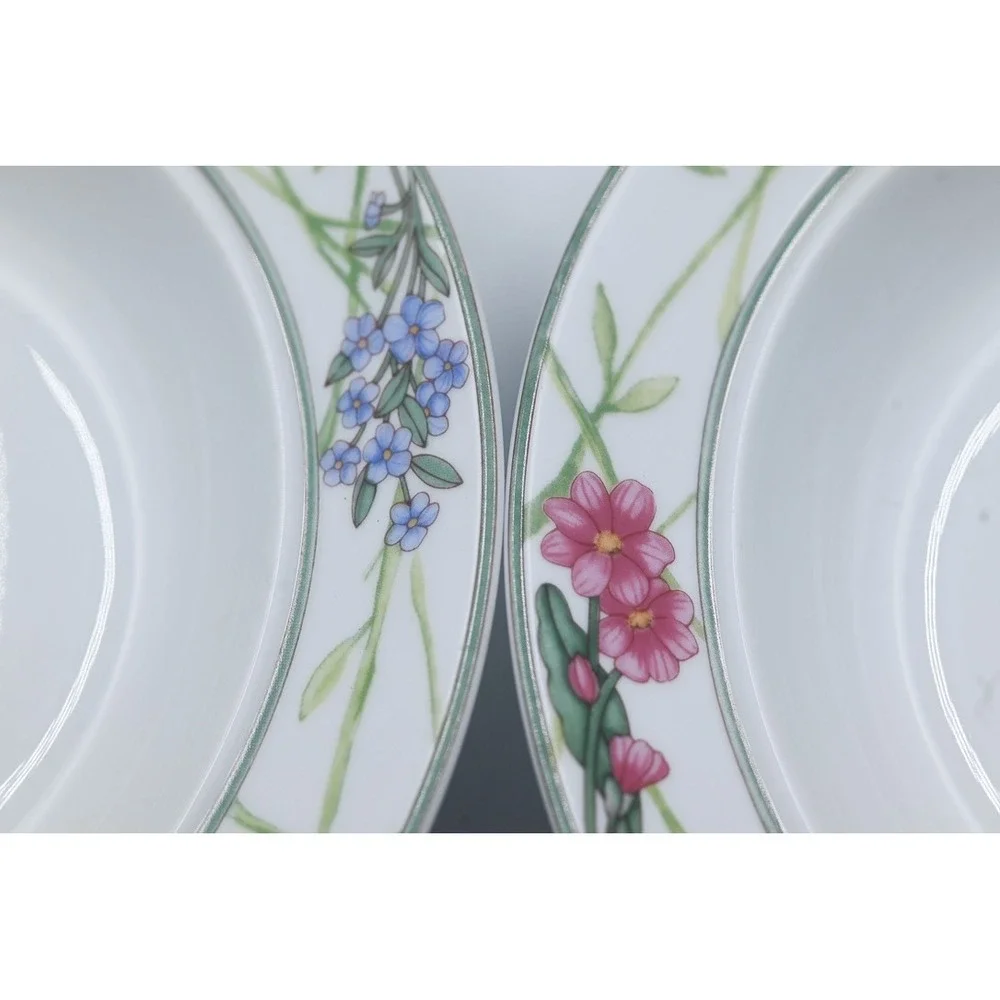 Dansk Cafe Floral Rimmed Soup Bowls Set of 4 Wildflower Porcelain 8.5 Inch